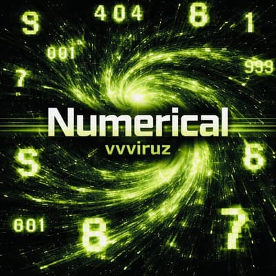 Dark green cyberpunk-style cover art featuring swirling digital energy, glowing floating numbers, and a vortex-like data stream surrounding the title “Numerical” by vvviruz.